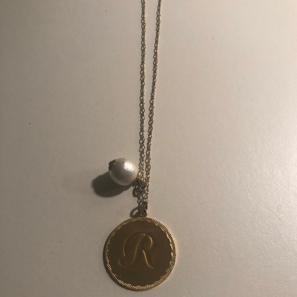 John Wind sorority gal R initial necklace